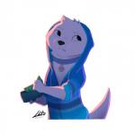 annoyed anthro black_eyes blue_clothing blue_collar blue_eyes blue_hoodie blue_topwear clothed clothing collar fur fur_tuft head_tuft holding_money holding_object holding_wallet hoodie looking_away looking_up male money simple_background solo standing topwear tuft wallet white_body white_fur letodoesart pebble_(letodoesart) mammal mustelid otter 1:1 2019 dated hi_res signature