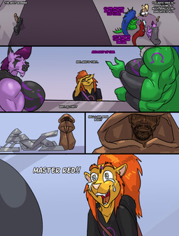 anthro anthrofied bodily_fluids breasts cloak clothing crying discussion greeting hooded_robe hoverbike intersex male rise_of_the_dark_goddess round_table size_difference smile tears text doctor_awesome mythology capes canid canine deity dragon felid feline fox human lion lynx mammal mythological_creature mythological_scalie pantherine reptile scalie absurd_res comic english_text hi_res