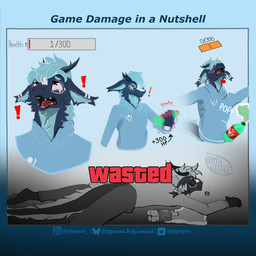 angry anthro beverage blue_body blue_fur clothing fur fur_markings gameplay_mechanics gui health_bar hoodie lying male markings neck_tuft shocked simple_background soda solo stripes tail tail_tuft text topwear tuft typeera european_mythology mythology wasted_(meme) coiro_(typeera) dragon furred_dragon furred_scalie mythological_creature mythological_scalie scalie western_dragon 1:1 absurd_res english_text hi_res meme