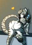 accessory anthro anus backsack balls big_butt butt femboy fur genitals hair_accessory hair_ribbon heart_symbol leucistic looking_back male pigtails presenting presenting_hindquarters ribbons simple_background solo striped_body striped_fur stripes white_body white_fur rearhwhitetail felid mammal pantherine tiger 2016 absurd_res hi_res