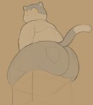 anthro back_fat belly big_butt black_body black_fur blush butt butt_focus butt_squish collared_shirt dipstick_tail embarrassed fur looking_back male markings overweight overweight_anthro overweight_male shy sitting slacks solo squish tail tail_markings thick_thighs whiskers white_body white_fur yellow_eyes cafongterua pau_(cafongterua) domestic_cat felid feline felis mammal tuxedo_cat 2024 colored digital_drawing_(artwork) digital_media_(artwork) hi_res