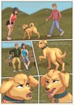 absurd_res after_transformation bird_dog canid canine canis comic domestic_dog english_text female feral group hi_res human hunting_dog male mammal retriever splashtf text transformation