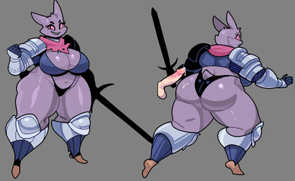 anthro armor balls breasts disembodied_penis female female_focus genitals grey_background knight_armor male male/female penis simple_background smile solo_focus unconvincing_armor newtype_hero nintendo pokemon plump_(character) generation_1_pokemon gengar pokemon_(species)