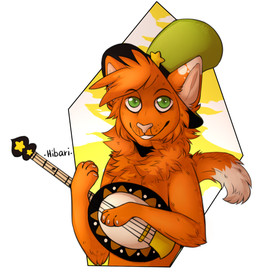 alternate_species banjo_(instrument) clothing fur hat headgear headwear looking_at_viewer male musical_instrument plucked_string_instrument semi-anthro smile solo string_instrument teeth hibarikatsuru disney wander_over_yonder wander felid mammal