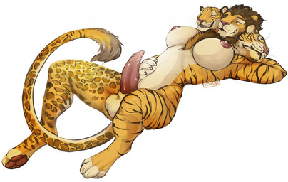 3_heads 4_toes 5_fingers animal_genitalia animal_penis anthro balls big_breasts big_penis breasts cerberus_conjoinment chest_tuft conjoined digitigrade erection feet feline_genitalia feline_penis fingers fur genitals gynomorph hindpaw intersex lying mane multi_head nipples nude on_back orange_body orange_fur pawpads paws penile_spines penis solo spots stripes tail tail_tuft toes tuft whiskers i-psilone meowberus_(skanra) felid hybrid leopard lion mammal pantherine tiger