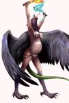 4_toes anisodactyl anthro belly big_belly bone bra breasts clothing feathered_wings feathers feet female kukri panties pregnant scar skull skull_bra solo talons toes tongue underwear weapon wings unknown_artist pathfinder ishtar lamashtu canid canine canis deity demon jackal mammal lilith_(disambiguation) official_art