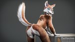 anthro anus blue_eyes brown_body brown_fur butt female fur genitals looking_at_viewer nude presenting pussy realistic simple_background solo text furflection f01 canid canine canis mammal wolf 16:9 3d_(artwork) digital_media_(artwork) hi_res url widescreen