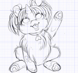 1_horn band-aid bandage buckteeth collar eyelashes featureless_crotch female female_feral feral fur hair hooves horn looking_up open_mouth pigtails quadruped raised_arm sitting smile solo teeth tied_hair tiled_background young young_female young_feral le_saturna fluffy_pony mythology equid equine fluffy_pony_(species) mammal mythological_creature mythological_equine unicorn 2021 digital_media_(artwork) english_description