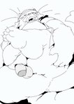 anthro balls belly big_belly blush butt eyes_closed genitals humanoid_hands kemono male moobs nipples overweight overweight_male penis solo sigenoya takotyutyu mammal 2021 absurd_res hi_res monochrome