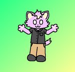 anthro clothing collared_shirt dress_shirt footwear fur gradient_background khaki_pants male oliver_(1013) paws purple_body purple_fur shirt shoes simple_background smile smiling_at_viewer solo switchblade1013 tan_body tan_fur topwear white_eyes felid feline mammal low_res