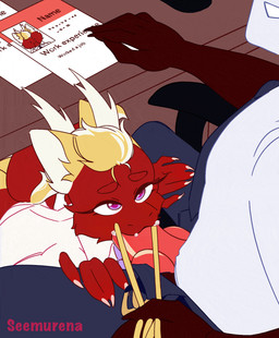 animal_genitalia animal_penis anthro blonde_hair bodily_fluids body_hair bottomwear bound butt canine_genitalia canine_penis claws clothing cum cum_drip cum_in_mouth cum_inside cum_on_face cum_on_penis desk digitigrade dripping duo ejaculation erection fellatio fingers fluffy fluffy_ears fluffy_hair fluffy_tail fur furniture genital_fluids genitals hair horn job_interview knot knotted_penis male male/male male_penetrated male_penetrating male_penetrating_male multicolored_body multicolored_fur multicolored_hair office oral pants penetration penile penile_penetration penis purple_eyes red_body red_fur red_hair sex shirt table tail tail_tuft throbbing throbbing_penis topwear tuft under_table whisker_pull whiskers yellow_body yellow_fur seemurena asian_mythology east_asian_mythology mythology vitamin_c_(forwardpickup) dragon eastern_dragon mammal mythological_creature mythological_scalie scalie 2d_animation animated digital_drawing_(artwork) digital_media_(artwork) hi_res short_playtime