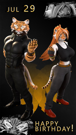 5_fingers anthro beard black_stripes breasts clothed clothed_anthro clothed_female clothed_male clothing coat duo facial_hair female fingerless_gloves fingers fur furniture gloves hair handwear happy_birthday highlights_(coloring) humanoid_hands male mature_anthro mature_male multicolored_body multicolored_fur navel orange_body orange_fur orange_hair pink_nose striped_body striped_fur stripes text topwear two_tone_body two_tone_fur white_body white_fur white_highlights petruz petruz_(modeler) jun_(petruz) zang_(petruz) felid mammal pantherine tiger 2025 3d_(artwork) 9:16 blender_(artwork) digital_media_(artwork) english_text hi_res daughter_(lore) father_(lore) father_and_child_(lore) father_and_daughter_(lore) parent_(lore) parent_and_child_(lore) parent_and_daughter_(lore)