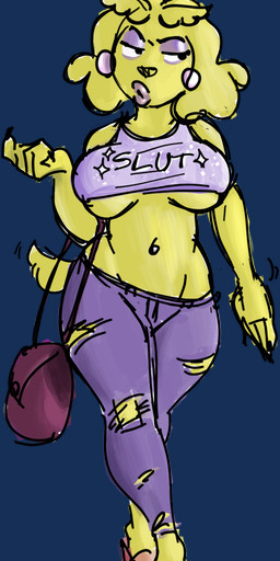 bottomwear breasts clothing crop_top denim denim_bottomwear denim_clothing duckface ear_piercing ear_ring eyeliner female footwear fur hair half-closed_eyes handbag high_heels jeans lips makeup midriff motion_lines narrowed_eyes navel navel_piercing pants piercing purse ring_piercing shirt shoes short_hair tail tail_motion tailwag thick_lips topwear torn_bottomwear torn_clothing torn_jeans torn_pants under_boob yellow_body yellow_fur skizato katie_(bcb) bird_dog canid canine canis domestic_dog golden_retriever hunting_dog mammal retriever alpha_channel colored hi_res