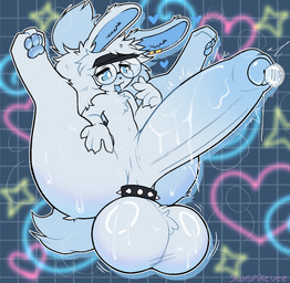 accessory anthro balls big_balls big_penis blush bodily_fluids butt cock_ring erection eyewear fluffy fluffy_tail foreskin fur genital_fluids genitals glasses hair huge_balls huge_penis humanoid_genitalia humanoid_penis hyper hyper_balls hyper_genitalia hyper_penis jewelry male nude open_mouth pawpads penis penis_accessory penis_jewelry piercing precum presenting simple_background smile solo sweat sweaty_balls sweaty_butt sweaty_genitalia tail thick_thighs tongue tongue_out white_body white_fur sunspikevee lagomorph leporid mammal rabbit digital_media_(artwork) hi_res