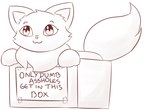 :3 ambiguous_gender box container feral fluffy fluffy_tail fur humor in_box in_container profanity sign simple_background sitting solo tail text white_background unknown_artist dogshaming if_it_fits_i_sits_(meme) neopets only_dumb_assholes_get_in_this_box felid mammal neopet_(species) wocky_(neopets) black_and_white english_text meme monochrome sketch