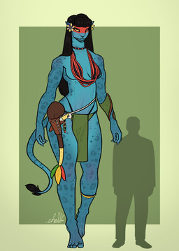 accessory athletic athletic_female black_hair blue_body breasts club_(weapon) convenient_censorship duo female flower flower_in_hair hair hair_accessory larger_female leopard_spots male markings medium_breasts melee_weapon navel plant silhouetted_body size_difference spots tail tribal tribal_clothing tribal_markings weapon gremlinchalk james_cameron's_avatar fan_character alien human humanoid mammal na'vi absurd_res hi_res