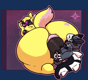 anthro anus big_bulge big_butt bulge bulge_grinding butt duo flustered hot_dogging huge_bulge huge_butt hyper hyper_bulge hyper_butt machine male male/male puffy_anus sex size_difference smug teasing kokoro-doll sockstepprotogen protogen alpha_channel