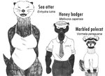 angry anthro belt big_breasts biped bottomwear breasts claws clothing collar collarbone ear_piercing eyebrows eyelashes eyewear fangs female fur group multicolored_body multicolored_fur muscular muscular_female necktie office_lady pants piercing shirt small_ears smile striped_body striped_fur stripes sweater swimwear teeth thick_thighs tongue tongue_out topwear turtleneck two_tone_body two_tone_fur whiskers wide_hips efradraws badger honey_badger ictonychine mammal marbled_polecat mustelid musteline otter polecat_(mustelid) sea_otter absurd_res graphite_(artwork) hi_res monochrome sketch traditional_media_(artwork)