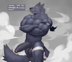 anthro balls biceps big_penis erection foreskin fur genitals humanoid_genitalia humanoid_penis male muscular muscular_anthro muscular_male nude pecs penis solo summoning tail text vein veiny_penis fleshformomo kurobashi_(fleshformomo) canid canine canis mammal wolf english_text hi_res