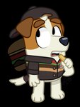 alpha_channel anthro bluey_(series) brown_body brown_fur canid canine canis clothing dm29 domestic_dog fast_food_uniform food fries fur hat headgear headwear hunting_dog jack_russell_(bluey) jack_russell_terrier male mammal solo tan_body tan_fur terrier young young_anthro