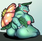 anthro anthrofied anus big_breasts breasts butt claws fangs female genitals green_body mature_female nipples open_mouth open_smile pokemorph pussy red_eyes simple_background smile solo teeth tongue tolerain nintendo pokemon generation_1_pokemon pokemon_(species) venusaur absurd_res hi_res