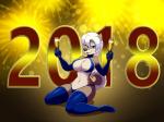 alcohol anthro beverage blue_eyes breasts champagne cleavage clothed clothing female hair half-closed_eyes holidays narrowed_eyes open_mouth solo tongue white_hair yellow_sclera lonbluewolf new_year luu_(lonbluewolf) canid canine canis mammal wolf 2018 4:3