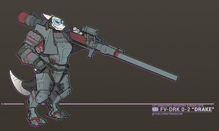 anthro armor bodysuit cannon clothing explosives eyewear female goggles grenade gun machine_gun military muscular muscular_female ranged_weapon recoilless_rifle science_fiction skinsuit solo tail tight_clothing weapon thelivingtrashcan mythology dragon mythological_creature mythological_scalie scalie 2021 5:3 chromatic_aberration hi_res