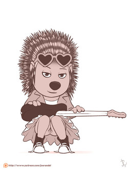 anthro biped black_nose bottomwear closed_smile clothed clothed_anthro clothed_female clothing crouching electric_guitar eyebrows eyewear eyewear_on_head feet female fingers genitals glasses guitar hair heart_glasses holding_guitar holding_musical_instrument holding_object looking_at_viewer mouth_closed musical_instrument no_underwear patreon_logo patreon_username plucked_string_instrument presenting presenting_vulva quill_hair quills_(anatomy) shoelaces simple_background skirt smile smiling_at_viewer solo string_instrument striped_quills sunglasses sunglasses_on_head text upskirt vulva wearing_eyewear wearing_glasses white_background joe_randel illumination_entertainment patreon sing_(movie) ash_(sing) crested_porcupine mammal old_world_porcupine porcupine rodent artist_name brown_and_white monochrome url
