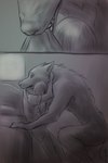 anthro bed bite carrying_another clothed clothing dragging duo female female_human female_on_anthro furniture hair human_on_anthro interspecies long_hair male male/female male_anthro male_on_human scrunched_nose sharp_teeth teeth peregr1ne mythology canid canine human mammal mythological_canine mythological_creature werecanid werecanine werecreature werewolf 2:3 comic hi_res monochrome