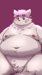 anthro balls belly big_belly blush genitals kemono male moobs navel nipples overweight overweight_male simple_background solo menmen_kesinn felid feline mammal 2024 9:16 hi_res