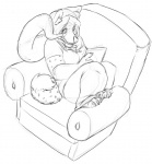 anthro bottomwear breasts chair clothed clothing feet female furniture glowing hindpaw kindle_(object) pants paws recliner shirt simple_background solo spots tail tentacles topwear white_background conditional_dnp sefeiren fys hyena mammal spotted_hyena black_and_white monochrome sketch