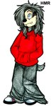 anthro baggy biped black_body black_fur black_hair black_nose blue_eyes bottomwear clothed clothing fluffy fluffy_tail footwear fur hair hoodie male oversized_bottomwear oversized_clothing oversized_pants pants shoes simple_background solo standing tail topwear white_background zeriara disney goof_troop cujo canid canine canis domestic_dog mammal