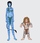 barefoot blue_body blue_skin duo feet female male male/female simple_background size_difference smile white_background reivich525 james_cameron's_avatar kiri_(avatar) spider_(avatar) alien human mammal na'vi absurd_res hi_res