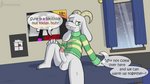 anthro balls bed bedroom bottomless clothed clothing dialogue erection fur furniture genitals green_eyes horn humanoid_genitalia humanoid_penis male penis poster presenting presenting_penis seductive snow solo speech_bubble sweater text topwear white_body white_fur window silvrsterlng homestuck ms_paint_adventures undertale undertale_(series) vinesauce asriel_dreemurr mettaton_ex boss_monster_(undertale) bovid caprine mammal 16:9 english_text widescreen