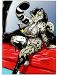 anthro clothed clothing ear_piercing ear_ring female fishnet_clothing leopard_spots piercing ring_piercing skimpy solo spots tail text kencougr nepaleth felid leopard mammal pantherine snow_leopard 1994 english_text url