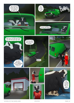 10_panel_comic abdominal_bulge anthro bicycle black_body blue_eyes brown_body building burping clothing dialogue dress driving exclamation_point eyes_closed female garage garage_door good_girl group hair house lying male medium_truck night on_front page_number red_clothing red_shirt red_topwear shirt speech_bubble suggestive_text surprised text text_on_clothing topwear truck under_belly unseen_prey van vehicle vore walking white_hair armorine armorine_(armorine) background_character sandra_(strega) striper_(strega) canid canine cougar domestic_cat domestic_ferret felid feline felis fox mammal mephitid mustelid musteline skunk true_musteline weasel artist_name comic english_text hi_res story story_at_source story_in_description