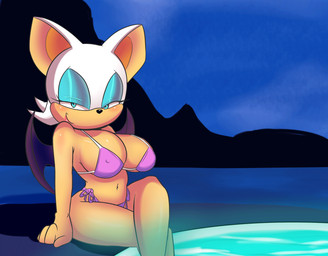 anthro bedroom_eyes big_breasts bikini biped black_nose breasts cleavage clothed clothing crossed_legs eyelashes eyeshadow female half-closed_eyes looking_at_viewer makeup membrane_(anatomy) membranous_wings midriff narrowed_eyes navel nipple_outline outside pink_bikini pink_clothing pink_swimwear poolside seductive side-tie_bikini sitting skimpy_bikini smile solo string_bikini swimming_pool swimwear two-piece_swimsuit water wings scrabble007 sega sonic_the_hedgehog_(series) rouge_the_bat bat mammal 2018 absurd_res hi_res
