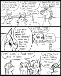 2012 angry applejack_(mlp) bathing bodily_fluids clothed clothing comic crying dialogue digital_media_(artwork) earth_pony english_text equid equine female feral freckles friendship_is_magic fur group hair hasbro horn horse mammal metal_(artist) monochrome my_little_pony mythological_creature mythological_equine mythology pinkamena_(mlp) pinkie_pie_(mlp) pony rarity_(mlp) sad simple_background tears text twilight_sparkle_(mlp) unicorn water
