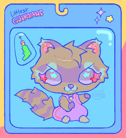 ambiguous_gender anthro blister_pack bodysuit brown_body brown_fur brown_hair chibi clothed clothing fluffy fluffy_tail fur glitter gun hair ranged_weapon scar skinsuit solo star_pupils tail tight_clothing weapon ashmeowi guardians_of_the_galaxy hasbro littlest_pet_shop marvel rocket_raccoon mammal procyonid raccoon 2025 male_(lore)