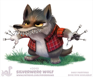 ambiguous_gender anthro bottomless clothed clothing cutlery fork grass kitchen_utensils knife pawpads plant solo tools piper_thibodeau mythology canid canine canis mammal mythological_canine mythological_creature werecanid werecanine werecreature werewolf wolf digital_media_(artwork) digital_painting_(artwork) painting_(artwork)