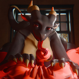 anthro breasts duo female female_anthro fur genitals glistening glistening_genitalia glistening_penis glistening_tongue horn intersex intersex/female nude oral penis red_body red_breasts red_fur red_penis tongue mess_maker sladdoska_(modeler) mythology chert_(sladdoska) salliviya_(sladdoska) bovid caprine caprine_demon demon dragon goat_demon lizard mammal mythological_creature mythological_scalie reptile scalie 1:1 3d_(artwork) digital_media_(artwork) hi_res