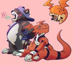 anthro backwards_baseball_cap backwards_hat baseball_cap black_body black_fur clothing feral flying fur group hat headgear headwear male open_mouth orange_body orange_fur red_body trio wings yawn protosaru bandai_namco digimon bearmon digimon_(species) guilmon patamon absurd_res hi_res