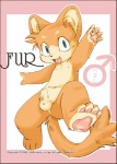 animal_genitalia anthro blue_eyes fangs feet fully_sheathed fur gender_symbol genitals hindpaw male male_symbol nude open_mouth pawpads paws sheath simple_background smile solo symbol tail tail_tuft teeth text tongue tuft young young_anthro young_male momiji_yu-ga pepsi_(momiji_yu-ga) domestic_cat felid feline felis mammal 2002 comic translated