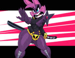 blue_eyes clothed clothing curvy_figure female holding_melee_weapon holding_object holding_sword holding_weapon katana mask melee_weapon ranged_weapon shuriken sword thick_thighs voluptuous weapon wide_hips vimhomeless sophie_slam bat mammal 2018 2d_animation animated motion_tweening no_sound short_playtime webm