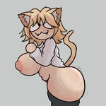 animal_ears animal_tail areola big_breasts big_butt black_eyes blonde_hair breasts butt cat_smile clothed clothing fangs female grey_clothing grey_legwear grey_thigh_highs hair huge_breasts huge_butt legwear light_body light_skin looking_back nipples pink_areola pink_nipples raised_clothing raised_topwear side_view solo teeth thick_thighs thigh_highs topwear white_clothing white_topwear wide_hips medlinss tsukihime type-moon neco-arc animal_humanoid cat_humanoid felid felid_humanoid feline feline_humanoid humanoid mammal mammal_humanoid 1:1