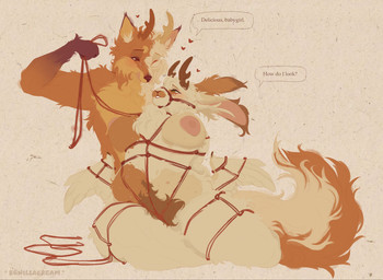 anthro antlers bdsm belly_nipples big_breasts big_tail blush bondage bound breasts duo ear_tuft eyewear female flirting fluffy fluffy_tail fur glasses heart_symbol horn licking licking_lips long_ears looking_up_at_partner loving_gaze male male/female mottled nipples nude on_lap one_eye_closed piebald pubes restrained restraints rope rope_bondage rope_harness simple_background sitting_on_lap string tail teeth_showing thick_thighs tongue tongue_out tuft tying whiskers wholesome_bdsm wing_bondage wings wink bunillacream bunna_(bunillacream) jaxx_(bunillacream) canid canine fox jackalope lagomorph leporid mammal rabbit wolpertinger absurd_res digital_media_(artwork) hi_res