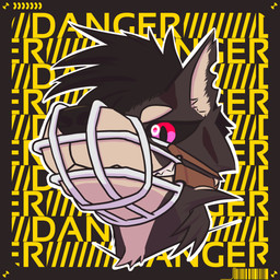 anthro black_body black_fur black_sclera cage_muzzle fur male muzzle_(object) muzzled pink_eyes solo text_in_background kobadog canid canine canis dobermann domestic_dog mammal pinscher 1:1 absurd_res hi_res