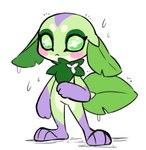 anthro big_eyes biped flower green_body green_eyes herm intersex leaf leaf_ears leaf_tail markings pink_cheeks plant purple_markings solo tail white_flower sinfrou nufi amphibian frog absurd_res hi_res sketch