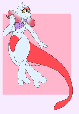 anthro biped bob_cut breasts clothing eyelashes female floating gradient_hair hair multicolored_body multicolored_hair purple_clothing red_body red_hair red_tail solo tail two_tone_body two_tone_hair white_body white_ears white_hair yellow_eyes motherlatias nintendo pokemon pokemon_mystery_dungeon spike_chunsoft heather_(motherlatias) generation_1_pokemon legendary_pokemon mewtwo pokemon_(species) 2024 hi_res watermark