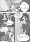 anthro canid canine canis clothed clothing comic daughter_(lore) domestic_dog duo english_text father_(lore) father_and_child_(lore) father_and_daughter_(lore) female greyscale half-closed_eyes hi_res inside male mammal mochashep monochrome narrowed_eyes parent_(lore) parent_and_child_(lore) parent_and_daughter_(lore) text